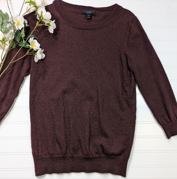 J. Crew Burgundy Merino Wool Fine Knit Sweater - Picture 1 of 3
